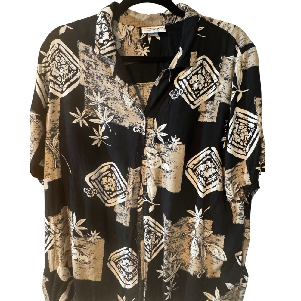 Alfred Dunner Black and White Casual Button Down Shirt
